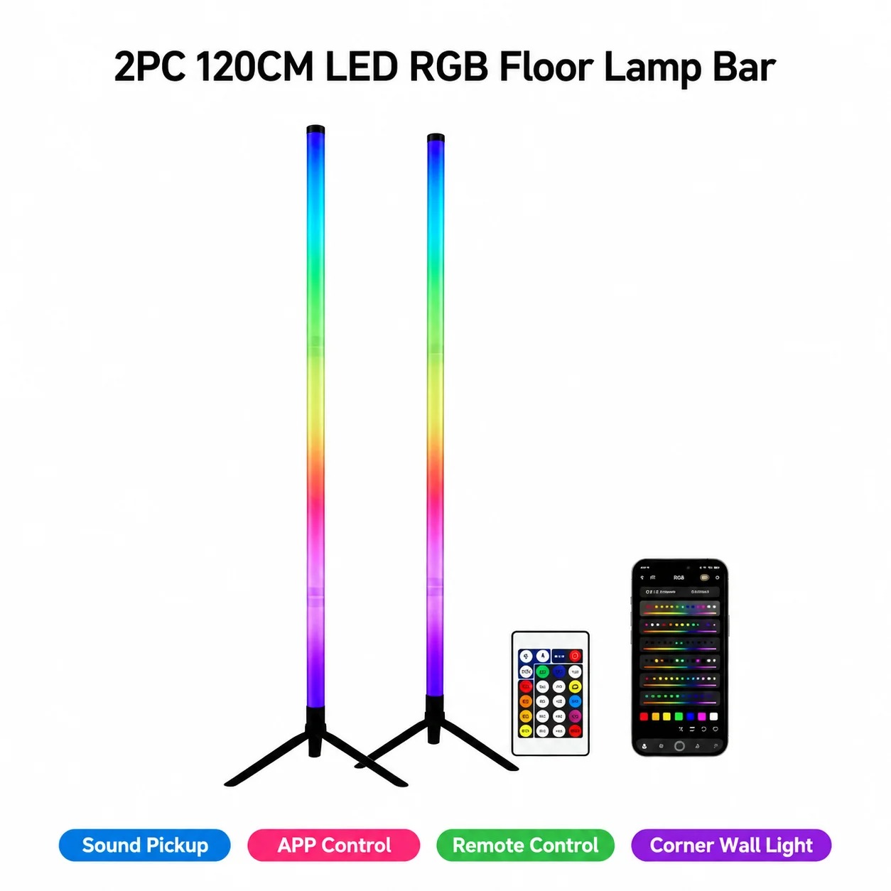 2PCS 120CM RGB Floor Lamp, Sou - đánh giá và giá Lighting Design Decor
