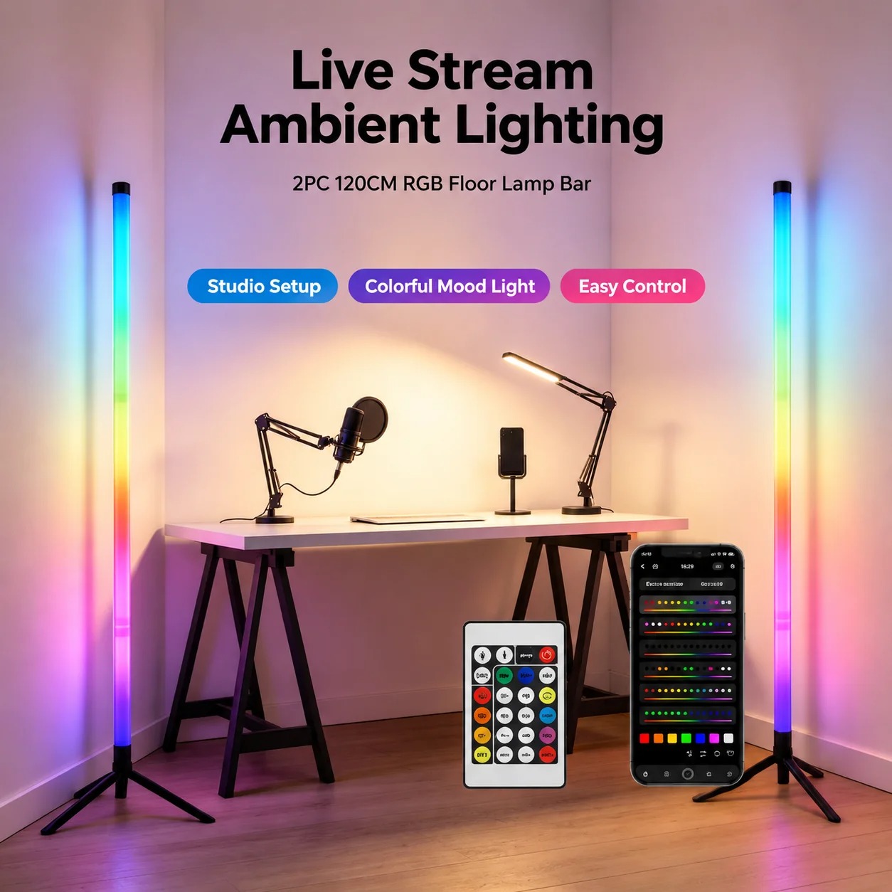 2PCS 120CM RGB Floor Lamp, Sou - đánh giá và giá Lighting Design Decor