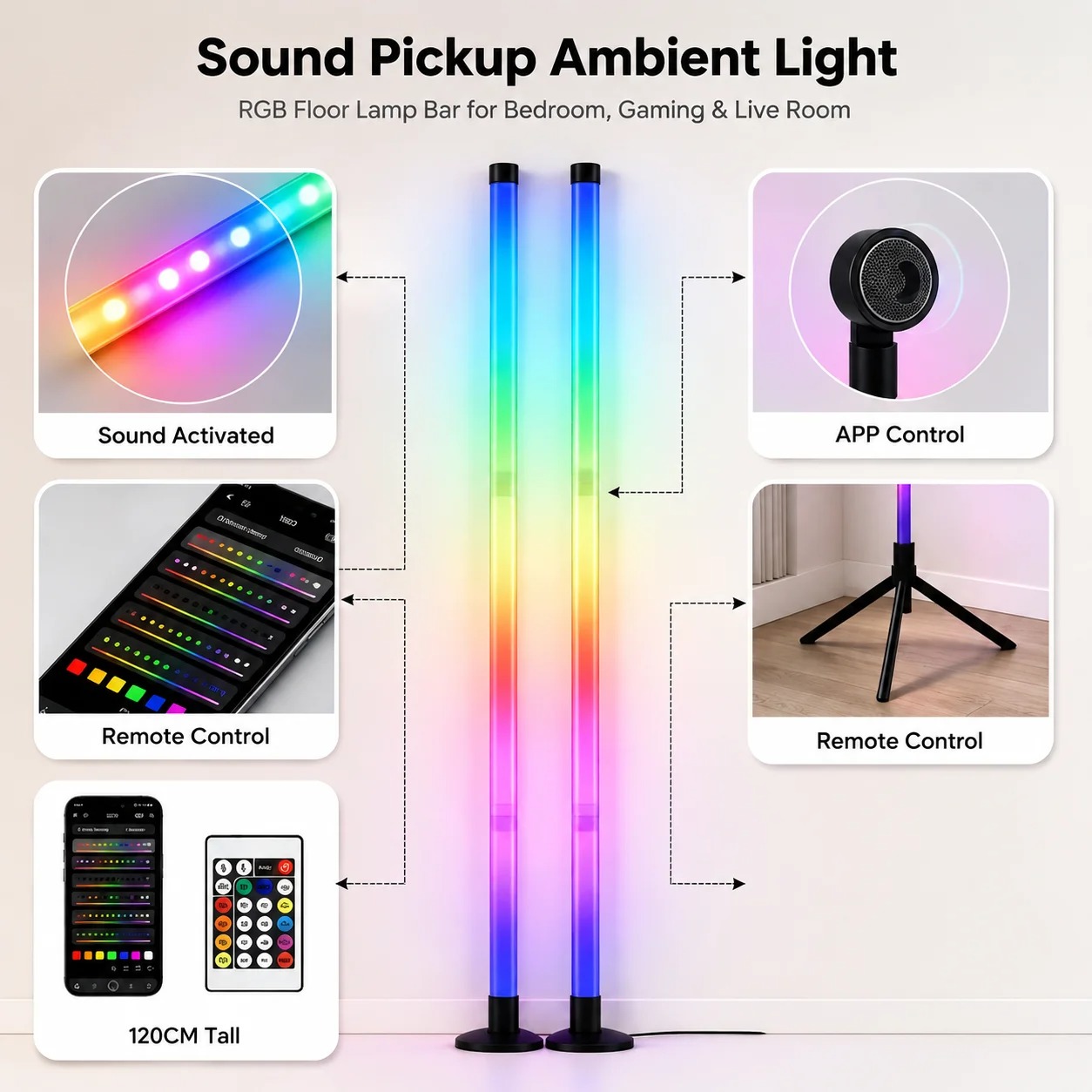 2PCS 120CM RGB Floor Lamp, Sou - đánh giá và giá Lighting Design Decor
