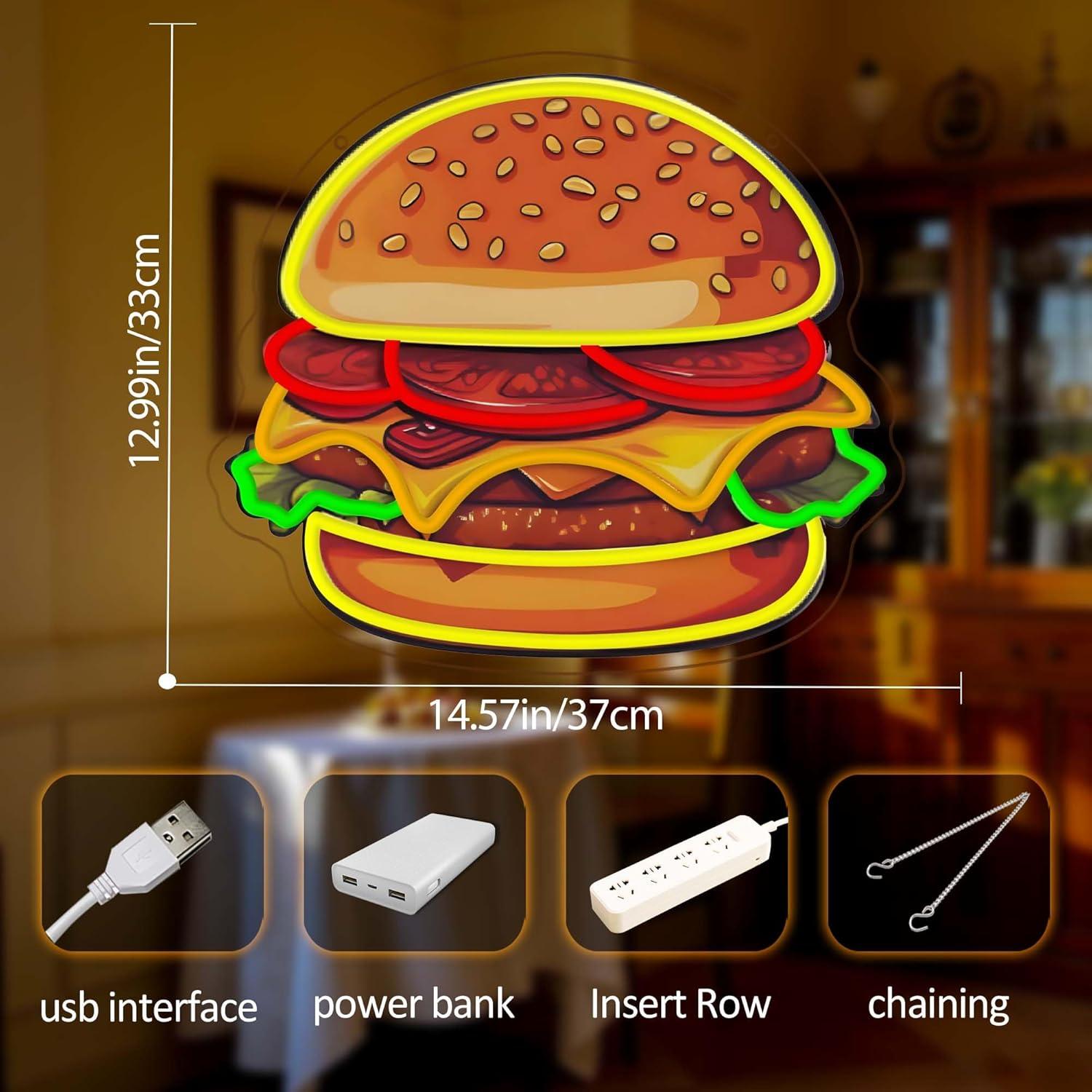 Burger Neon Sign LED Hamburger - đánh giá và giá Wall Decor Lighting